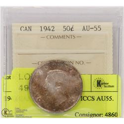 1942 CANADIAN 50 CENT ICCS AU55.