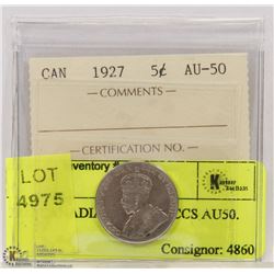 1927 CANADIAN 5 CENT ICCS AU50.