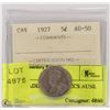 Image 1 : 1927 CANADIAN 5 CENT ICCS AU50.