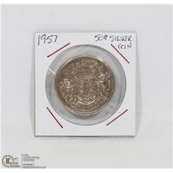 1957 CANADIAN SILVER 50 CENT COIN.