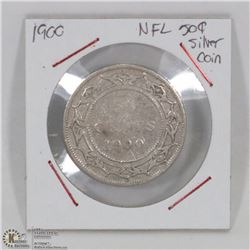 1900 NEWFOUNDLAND 50 CENT SILVER COIN.