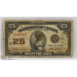1923 DOMINION OF CANADA 25 CENT SHINPLASTER