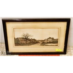 ETCHING BY ERNEST C ROST PICTURE 28X18 FRAMED