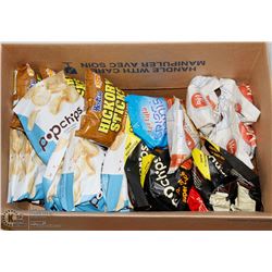 BOX OF ASSORTED SNACKS INCL HICKORY STICKS, CRISP