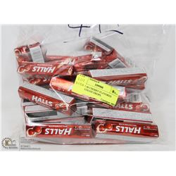 BAG OF 40 CHERRY FLAVORED HALLS COUGH DROPS.