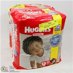3 PACKS OF 25 SIZE 5 HUGGIES DIAPERS 27LBS.