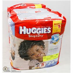 3 PACKS OF 25 SIZE 5 HUGGIES DIAPERS 27LBS.