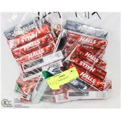 BAG OF 44 MIXED FLAVOR HALLS COUGH DROPS.
