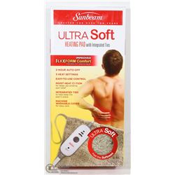 SUNBEAM ULTRASOFT HEATING PAD WITH INTEGRATED TIES