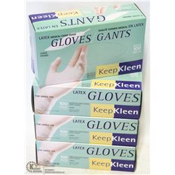 LOT OF 4 BOXES OF SIZE: LARGE LATEX GLOVES