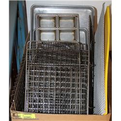 BOX OF ASSORTED RESTAURANT BAKING PANS & WIRE RACK