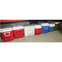 7 ASSORTED CAMPING COOLERS