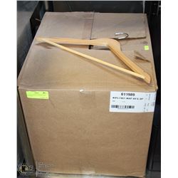 ONE FULL BOX OF 50 WOOD COAT HANGERS