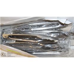 LOT OF 12 NEW 9" SS EXTRA HEAVY DUTY TONGS