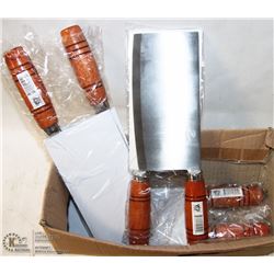 LOT OF 6 NEW WOOD HANDLE CLEAVERS