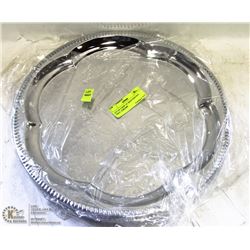 LOT OF 2 NEW 14" IRON SERVING TRAY, CHROME
