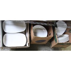 56 WHITE PLATES -11 DINNER PLATES AND 45 LONG