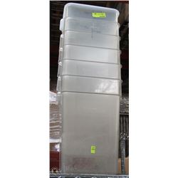 LOT OF 5-22 QUART AND 1-12 QUART STORGE BINS