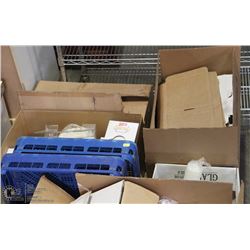 PALLET OF TAKE OUT CONTAINERS AND COFFEE FILTERS