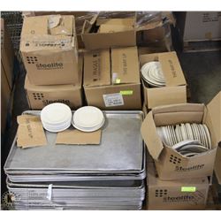 PALLET OF ASSORTED DISHES AND BAKING TRAYS