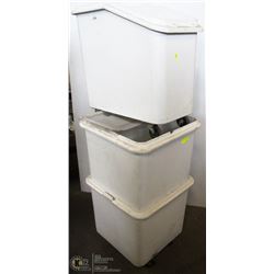 LOT OF 3 STORAGE CONTAINERS ON WHEELS