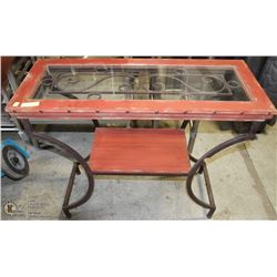 WOOD AND GLASS DISPLAY TABLE