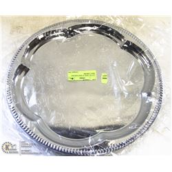 LOT OF 2 NEW 14" IRON SERVING TRAY, CHROME