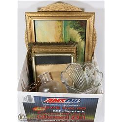 VINTAGE PICTURE,  FRAMES HEAVY GLASS VASE, VINTAGE