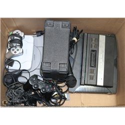 BOX OF ELECTRONICS INCL. GAMING CONSOLES, AMP &