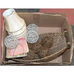 HOME DECOR LOT WITH XL BASKET, DECORATIVE BALLS,