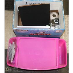 BOX OF CRAFT SUPPLIES WITH LAPTOP &