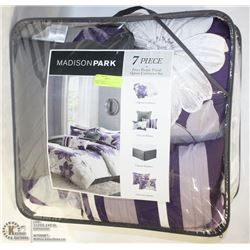 MADISON PARK 7PC QUEEN ,PURPLE FORAL COMFORTER SET