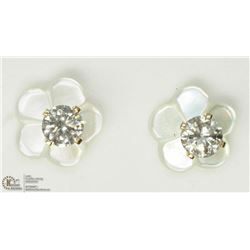 2) 14KT Y.GOLD DIAMOND W/MOTHER OF PEARL EARRINGS