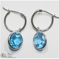5) 14KT WHITE GOLD BLUE TOPAZ HOOP EARRINGS