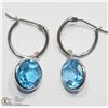 Image 1 : 5) 14KT WHITE GOLD BLUE TOPAZ HOOP EARRINGS