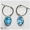Image 2 : 5) 14KT WHITE GOLD BLUE TOPAZ HOOP EARRINGS