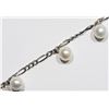 Image 1 : 11) 10KT WHITE GOLD PEARL FIGARO LINK BRACELET