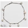 Image 2 : 11) 10KT WHITE GOLD PEARL FIGARO LINK BRACELET