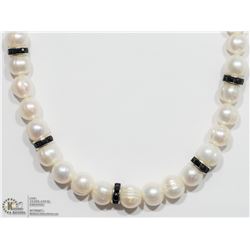 15) ST.SILVER FRESHWATER PEARL & CRYSTAL NECKLACE