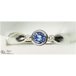 18) 10KT WHITE GOLD TANZANITE & 2 DIAMOND RING