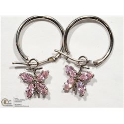 21) 14KT WHITE GOLD PINK CUBIC ZIRCONIA EARRINGS