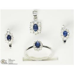 24) 4PC ST. SILVER SAPPHIRE & WHITE STONES SET