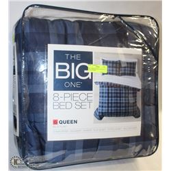 8PC COMFORTER SET QUEEN BLUE PLAID DESIGN