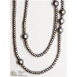 34) 58" DARK GREEN-GRAY-BLUE PEARL NECKLACE