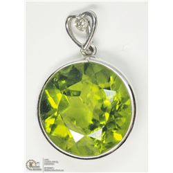 37) 14K WHITE GOLD PERIDOT & DIAMOND PENDANT