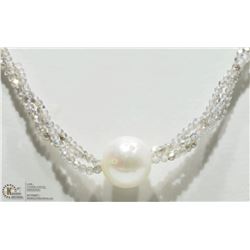 39) ST.SILVER MOONSTONE FRESHWATER PEARL NECKLACE