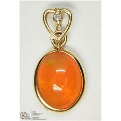 41) 14KT Y.GOLD OPAL & DIAMOND HEART BAIL PENDANT