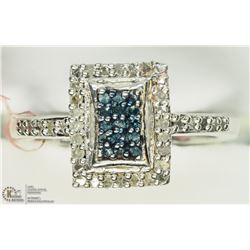 44) ST. SILVER RP BLUE & WHITE DIAMOND RING