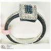 Image 2 : 44) ST. SILVER RP BLUE & WHITE DIAMOND RING
