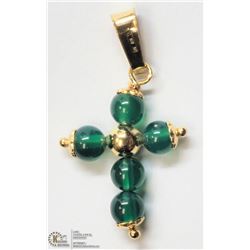 46) 10KT YELLOW GOLD GREEN AGATE PENDANT